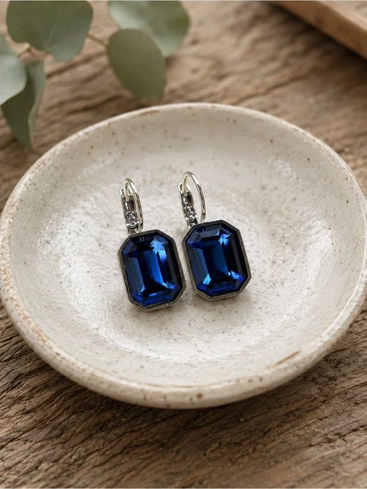 Handcrafted earrings with sparkly Montana blue octagon Austrian crystal