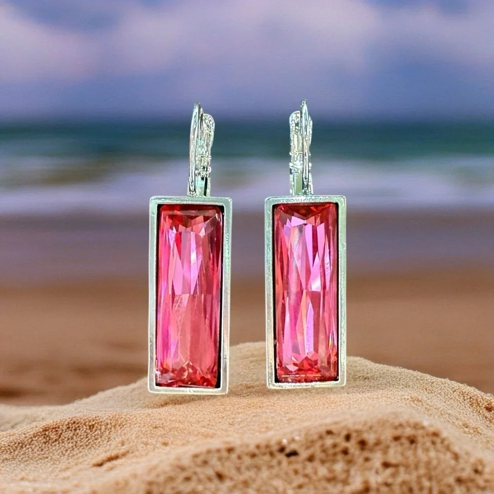 Handcrafted earrings with Austrian rose baguette crystal