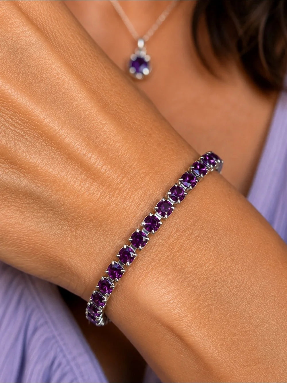 Handcrafted bracelet with sparkly amethyst Swarovski crystal