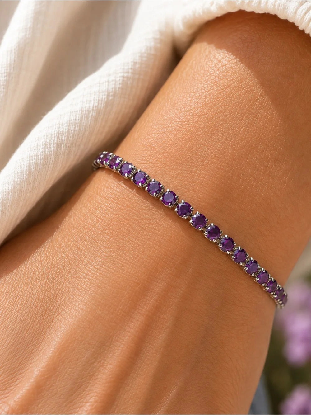 Handcrafted bracelet with sparkly amethyst Swarovski crystal