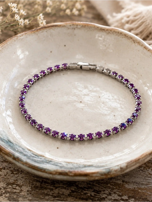 Handcrafted bracelet with sparkly amethyst Swarovski crystal