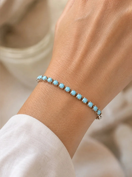 Opaque Turquoise Blue Crystal Tennis Bracelet – Silver Rhodium