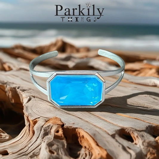 Handcrafted bracelet with large Austrian crystal in silver and blue
